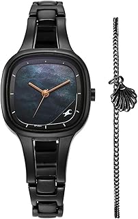Fastrack Pulse Quartz Analog Mother of Pearl Dial Black Metal Strap Watch for Girls - NT6147NM04F