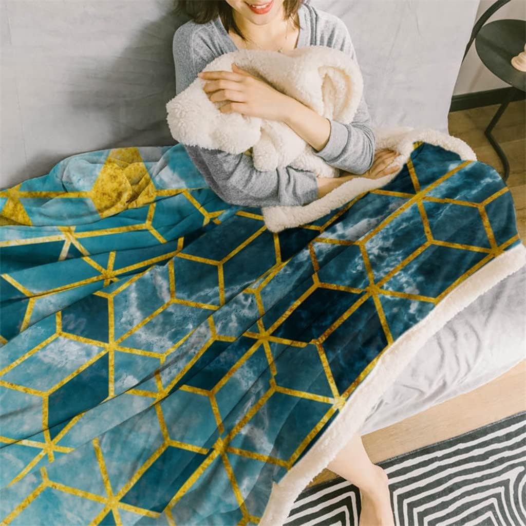 Gradient Cube Marble Sherpa Blanket Thick Velvet Flannel Bedspreads Office Nap Throw Sofa Cover Bedding