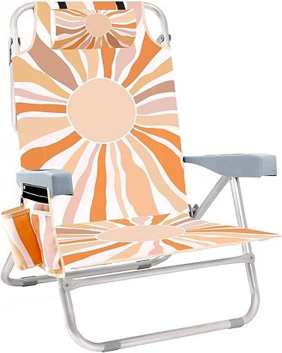 Silla de playa para adultos, mochila plana de 5 posiciones con enfriador, portavasos y bolsa de almacenamiento, tumbona de playa portátil plegable