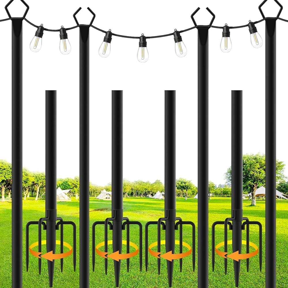 Lote de 4 postes luminosos de metal de 2,9 m con tenedor exterior