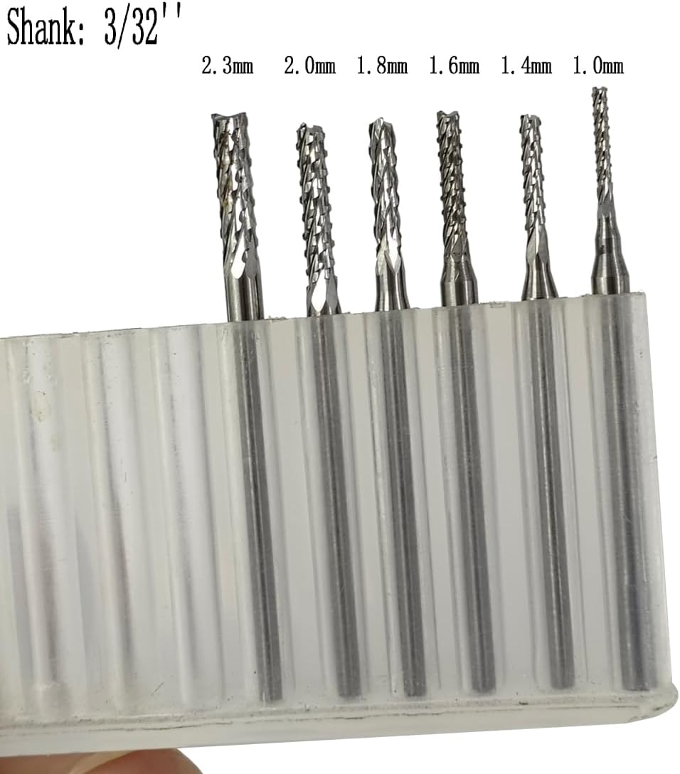 𝐋𝐮𝐨 𝐤𝐞 6 Pcs Cylinder Shape Aluminum Cutting Burr - 3/32'' Shank Miniature Carving File Tungsten Carbide Burr for Rotary Tools