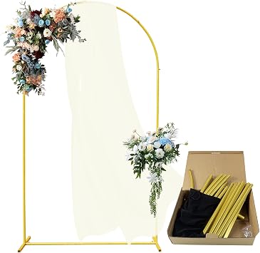 Metal Wedding Arch Backdrop Stand 7.2FT,Balloon Frame Arched Metal Backdrop Stand for Parties Birthday Wedding Graduation Holiday Baby Shower Ceremony Supplies Decor,Gold