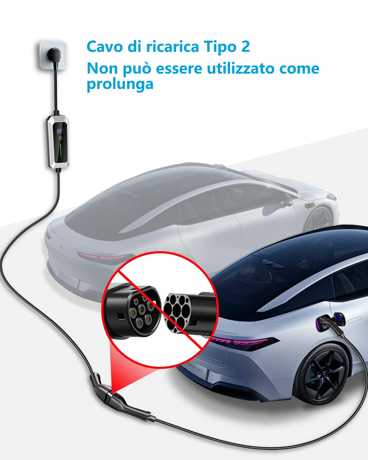 EzGoGo Cavo Ricarica Auto Elettrica Tipo 2, Modalità 3 / 32A / 22 KW / 3 Fase / 5 Metri, Con Borsa per Il Trasporto e Asciugamano in Microfibra