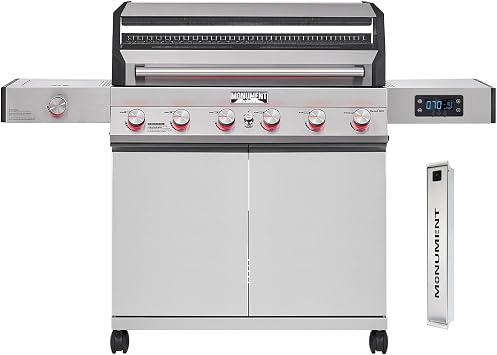Monument Grills Denali Series, 6-Burner Convertible Natural Gas Smart bbq Grill Stainless Steel Denali 605 with Smoke Box Without Conversion Kit