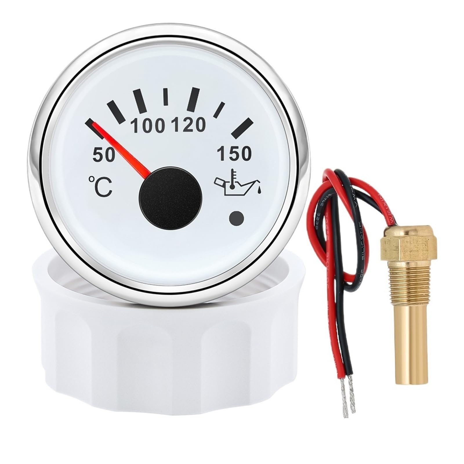 Auto Auto Boot 2" 52mm Öltemperaturanzeige mit rotem Warnlicht, 50~150℃ Öltemperaturmesser + Sensor 1/8NPT M14X1,5 DC12V 24V Klares Lesen(WS 1-8NPT)