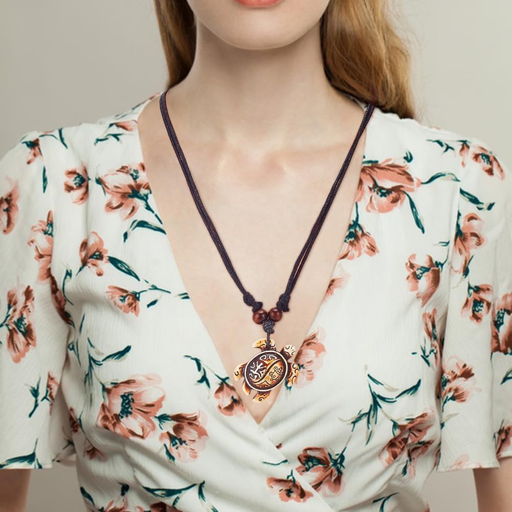 ANATTASOUL Yin Yang Turtle Necklace 15 Pcs Adjustable Sea Turtle Skull Necklace Ocean Resin Antique Jewelry with Evil Eye Pattern for Women Anniversary Party Birthday Gifts Goldenrod - Image 5