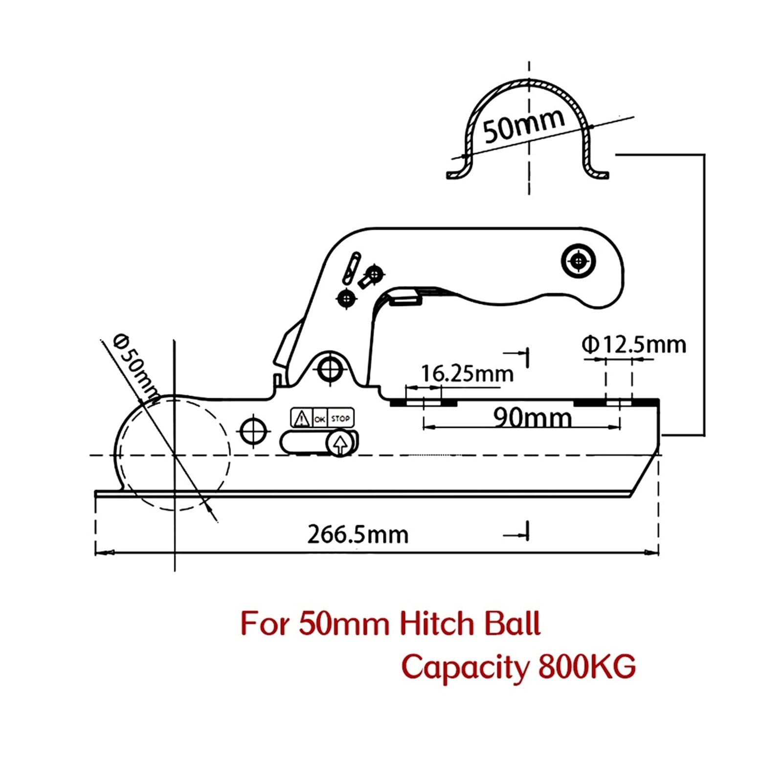 Zaczep do przyczepy, Łącznik przyczepy na 50 Mm. Hitch Ball Round Channel Rv. Części samochodowe Akcesoria Camper Caravan Składniki
