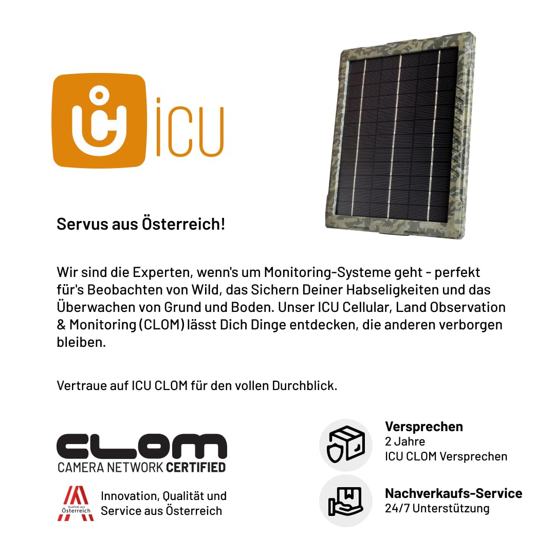 ICUserver icusun Solar-Panel für Wildkameras - 5,4 Watt - sicherbar und wetterfest - inkl. Ladegerät