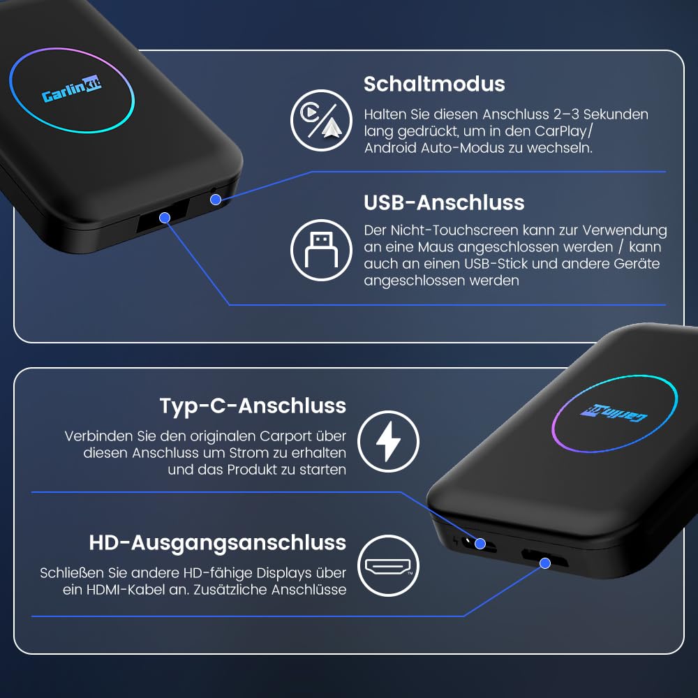 CarlinKit Neue AIBOX-Lite Multimedia-Box, 3 in 1 System Android unabhängiges System/Wireless CarPlay/Wireless Android Auto, geeignet für Fahrzeuge mit kabelgebundenem CarPlay/Android Auto