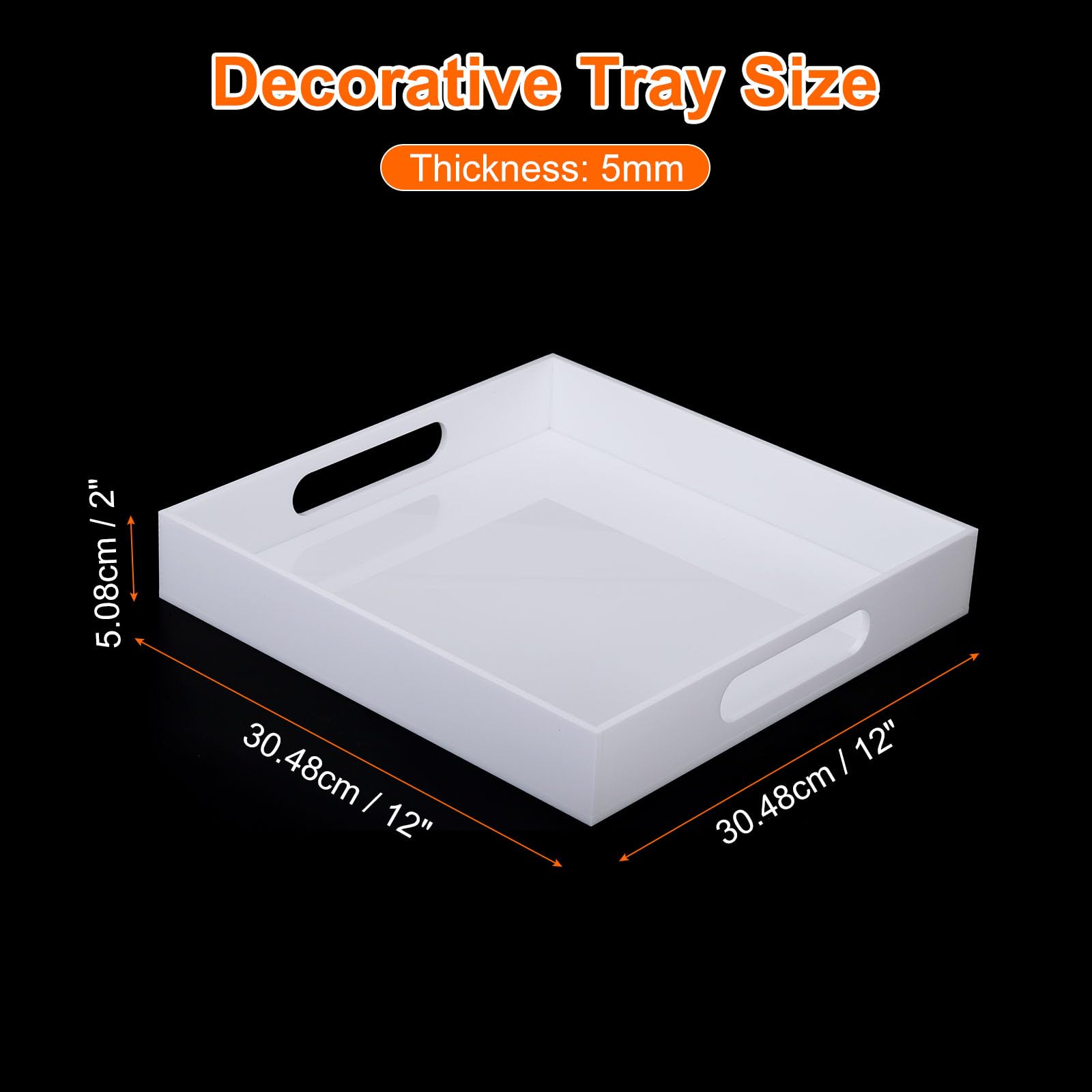 PATIKIL Bandeja de Acrílico Blanco Grande y Elegante de 12" X 12" para Servir y Decorar Bandeja Cuadrada de Acrílico Brillante de 2"/5Cm de Altura con Asa para Café y Perfume