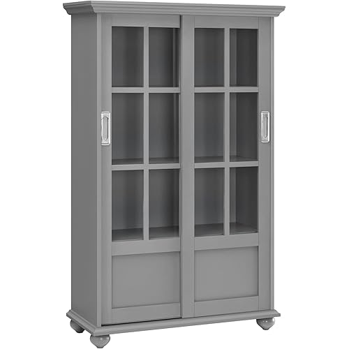 Aaron Lane Bookcase with Sliding Glass Doors, Gray