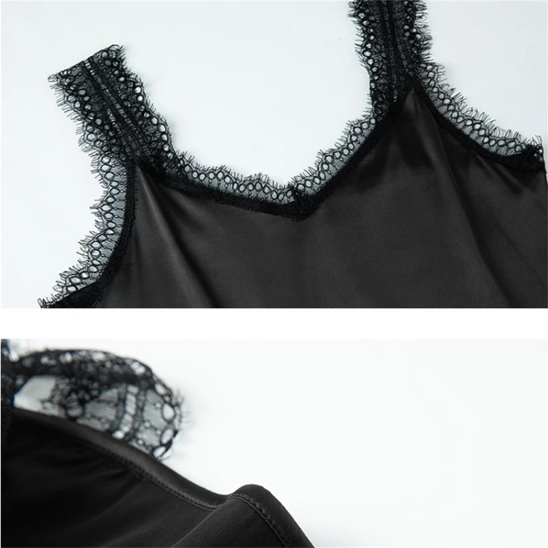 Top in pizzo da donna in raso con scollo a V estivo casual solido sciolto senza maniche