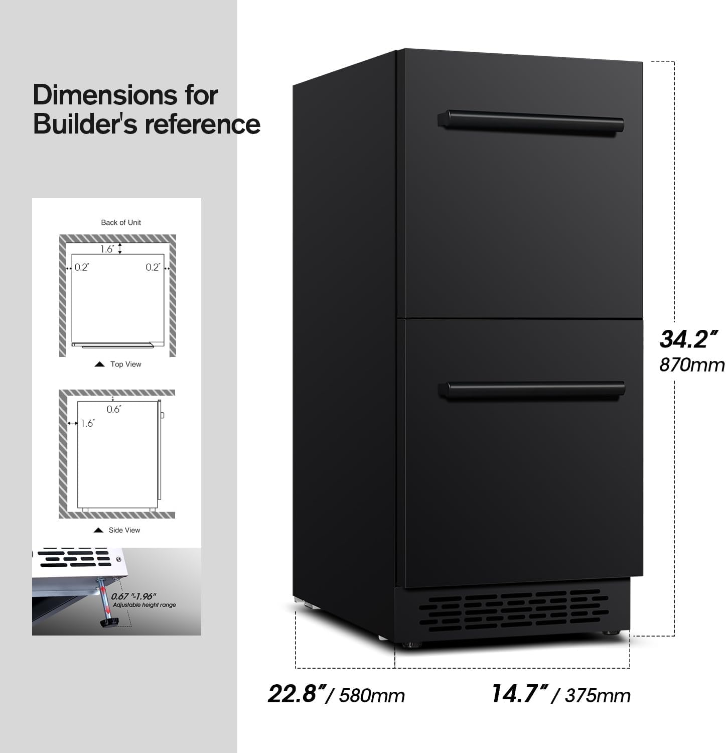 Vesgolden 15 Inch Double Drawer Drawer Refrigerator Under Counter Beverage Refrigerator, Indoor/Outdoor Fridge For Patio, Kitchen & Bar, Weatherproof on Fridge.com - View 2