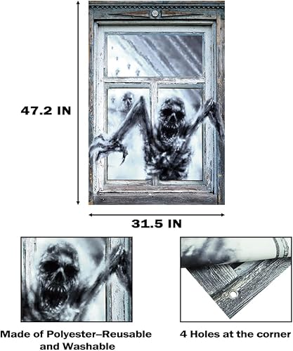 Miniatura 7 de Digi4U Decoración de ventana de Halloween, cortina de Halloween, decoración aterradora para puerta de ventana, decoración de fiesta de Halloween