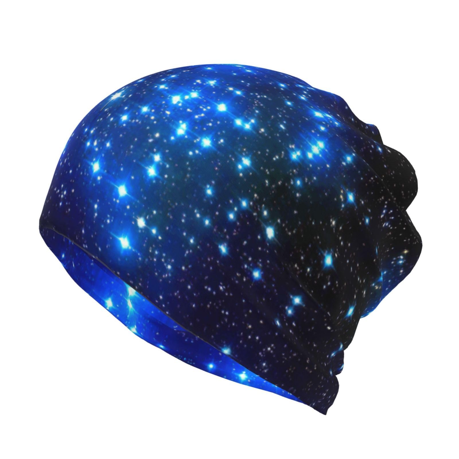 DUWAA Blue Shining Stars Print Slouchy Beanie Hats Winter Knit Caps Winter Fall Hats for Men Soft Ski Cuffed Skull Cap