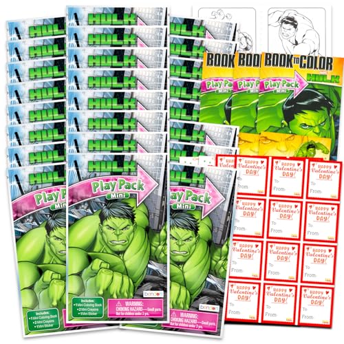 Hulk - Set di 24 mini libri da colorare per San Valentino, biglietti di San Valentino, adesivi per San Valentino, bomboniere per San Valentino