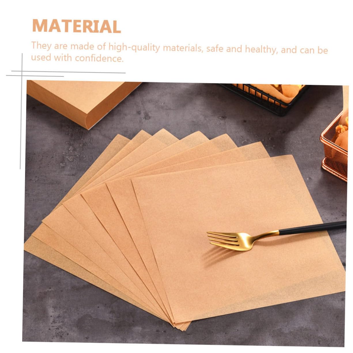 SOLUSTRE Hojas de Papel Antigrasa Absorción de Aceite 500 Color Khaki de Papel Kraft para Freír y Hornear y Fácil de Almacenar, Adecuado para Fiestas y Aperitivos