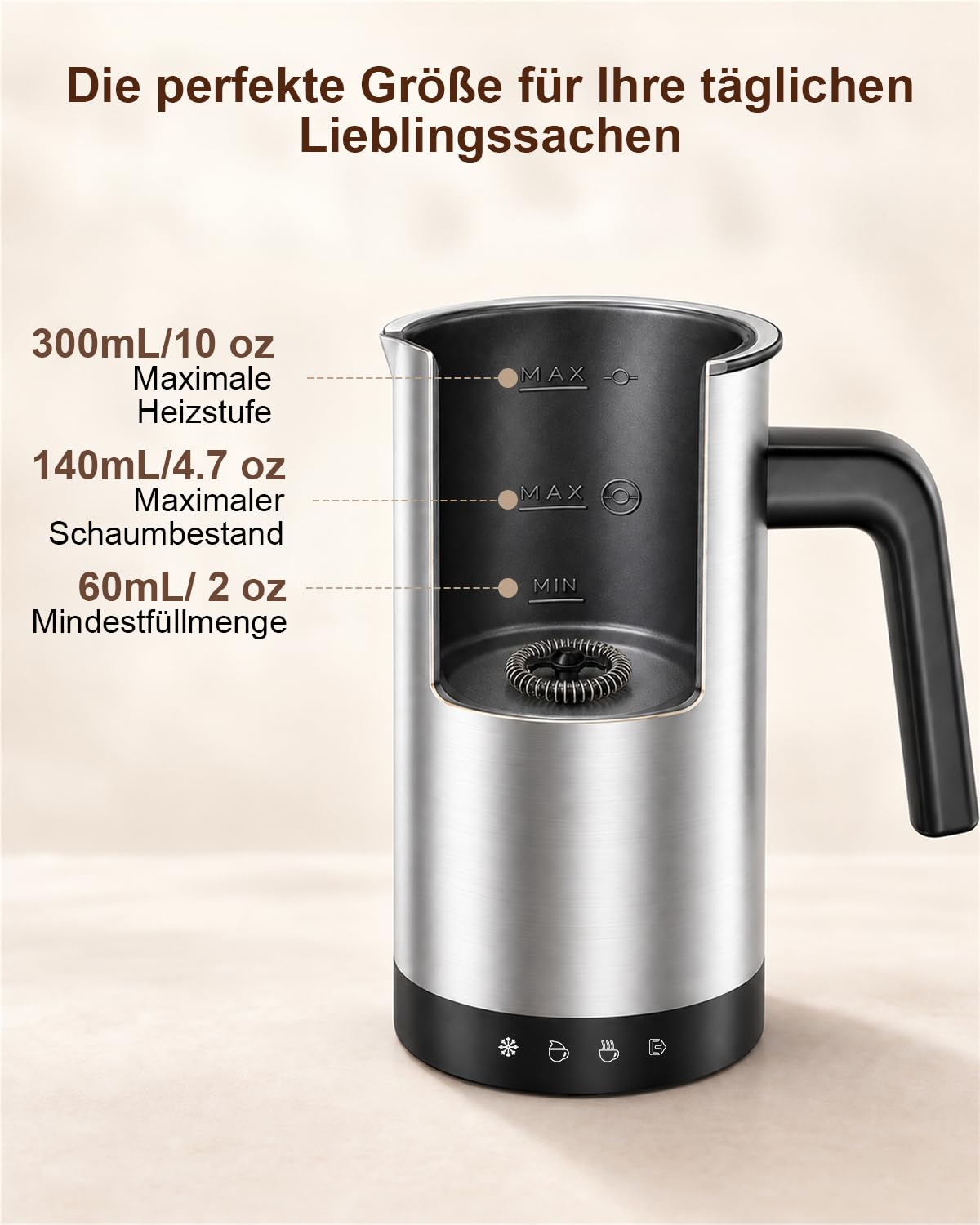 Milchaufschäumer Elektrisch IPX7, 300ml Großes