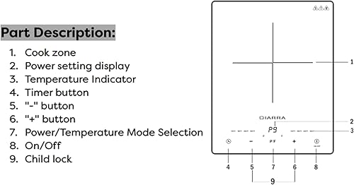 Miniatura 8 de CDV Placa de cocción de inducción portátil de 1800 W, quemador eléctrico ultra delgado de encimera con sensor táctil y temporizador digital aprobado