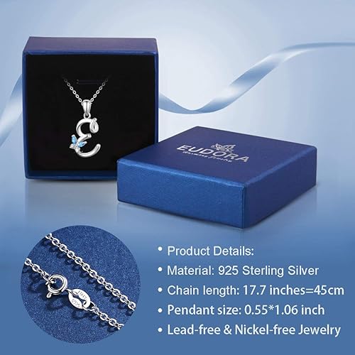 Miniatura 7 de EUDORA Sterling Silver Butterfly Initial Necklaces for Women, Elegant Letter Neckles Personalized Gift for Mother, Sister, Daughter, 18 inch Chai