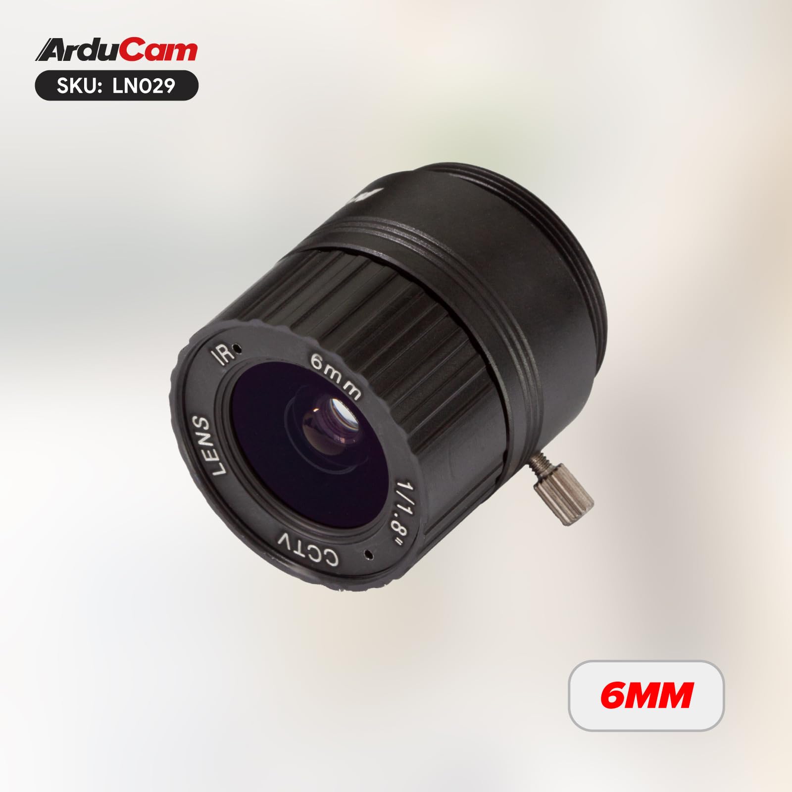 Arducam Lente para cámara Raspberry Pi HQ, Lente Gran Angular con Montura CS, Longitud Focal de 6 mm con Enfoque Manual