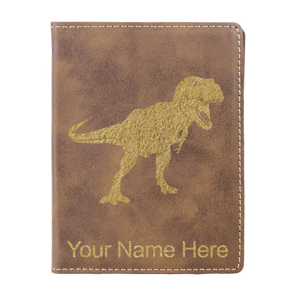 LaserGram Faux Leather Passport Holder, Tyrannosaurus Rex Dinosaur, Personalized Engraving Included (Rustic)