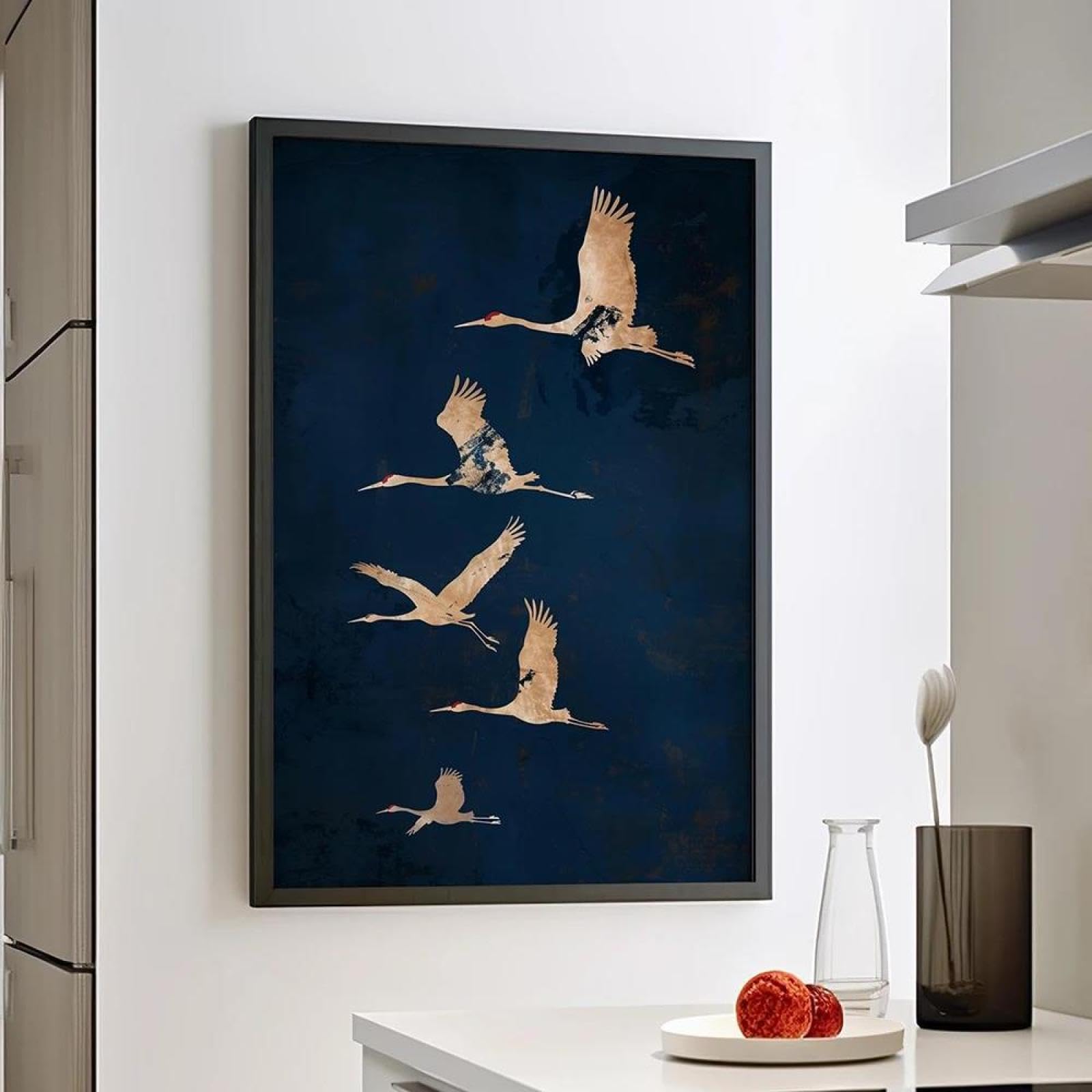 Baibexing Abstract Flying Birds Blue Canvas Painting Posters Prints Wall Art Picture Home Decor A2 60X90Cm Unframed