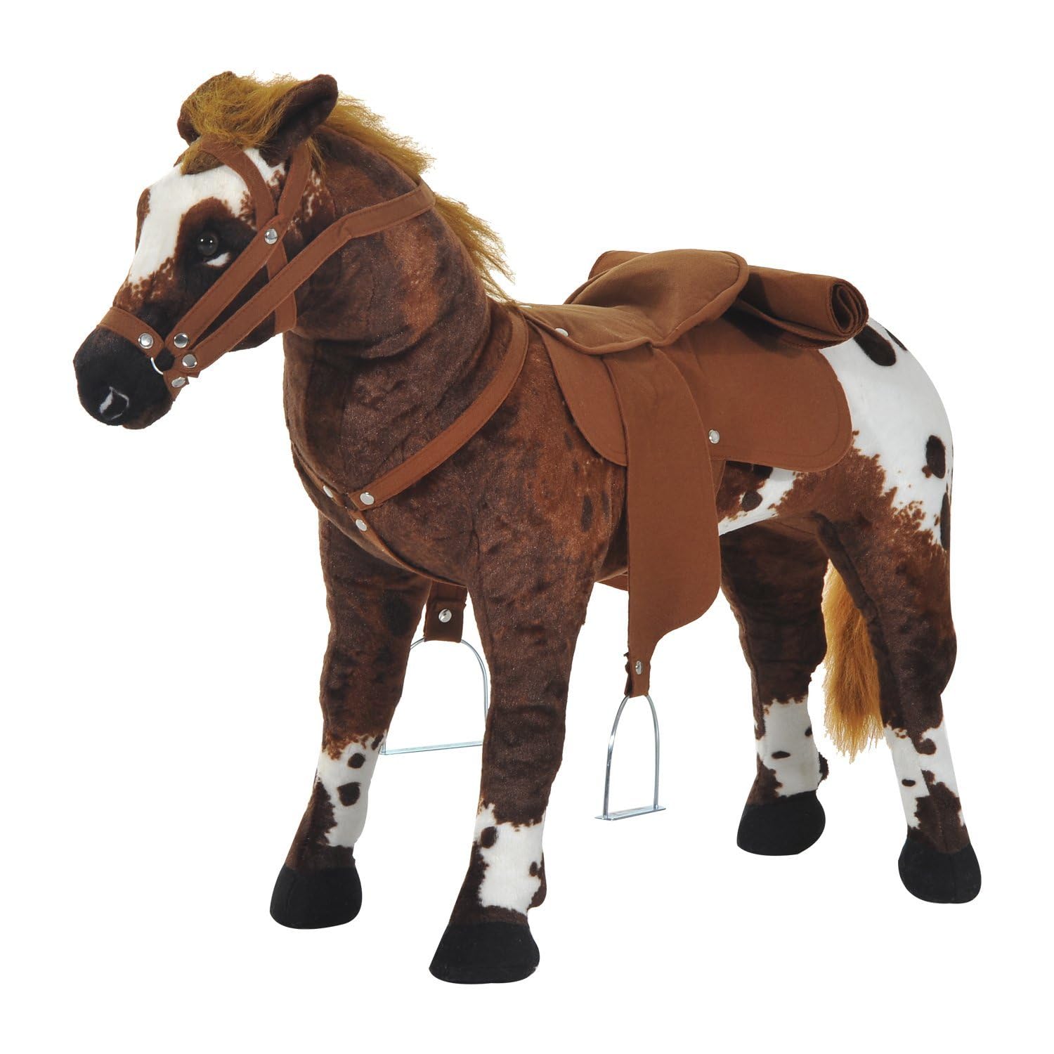 HOMCOM Cheval Debout en Peluche Effets Sonores 85L x 28l x 60H Marron Blanc