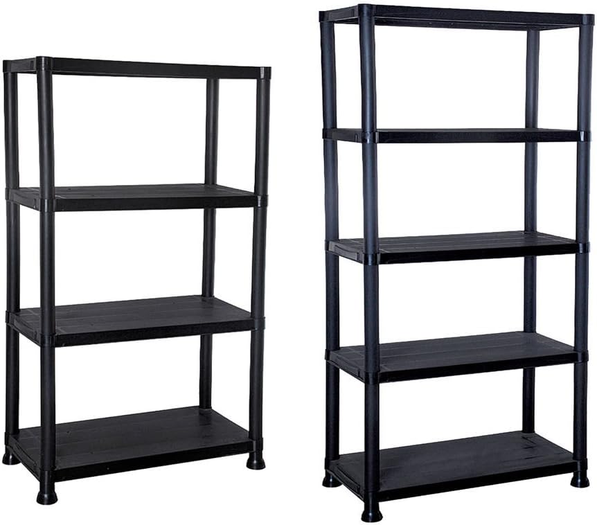 4/5 Tier Black Plastic Shelving Unit Storage Organised Garage/Home/Pantry Racking Shelf Shelves Workbench Workman Bays Racking Tools Paint Stationary Parts (4 Tier)