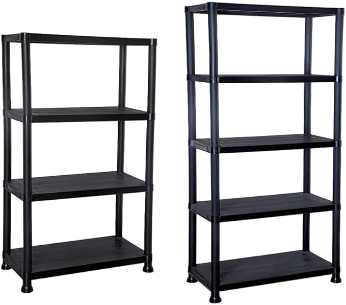EBargains 4/5 Tier Black Plastic Shelving Unit Storage Organised Garage/Home/Pantry Racking
