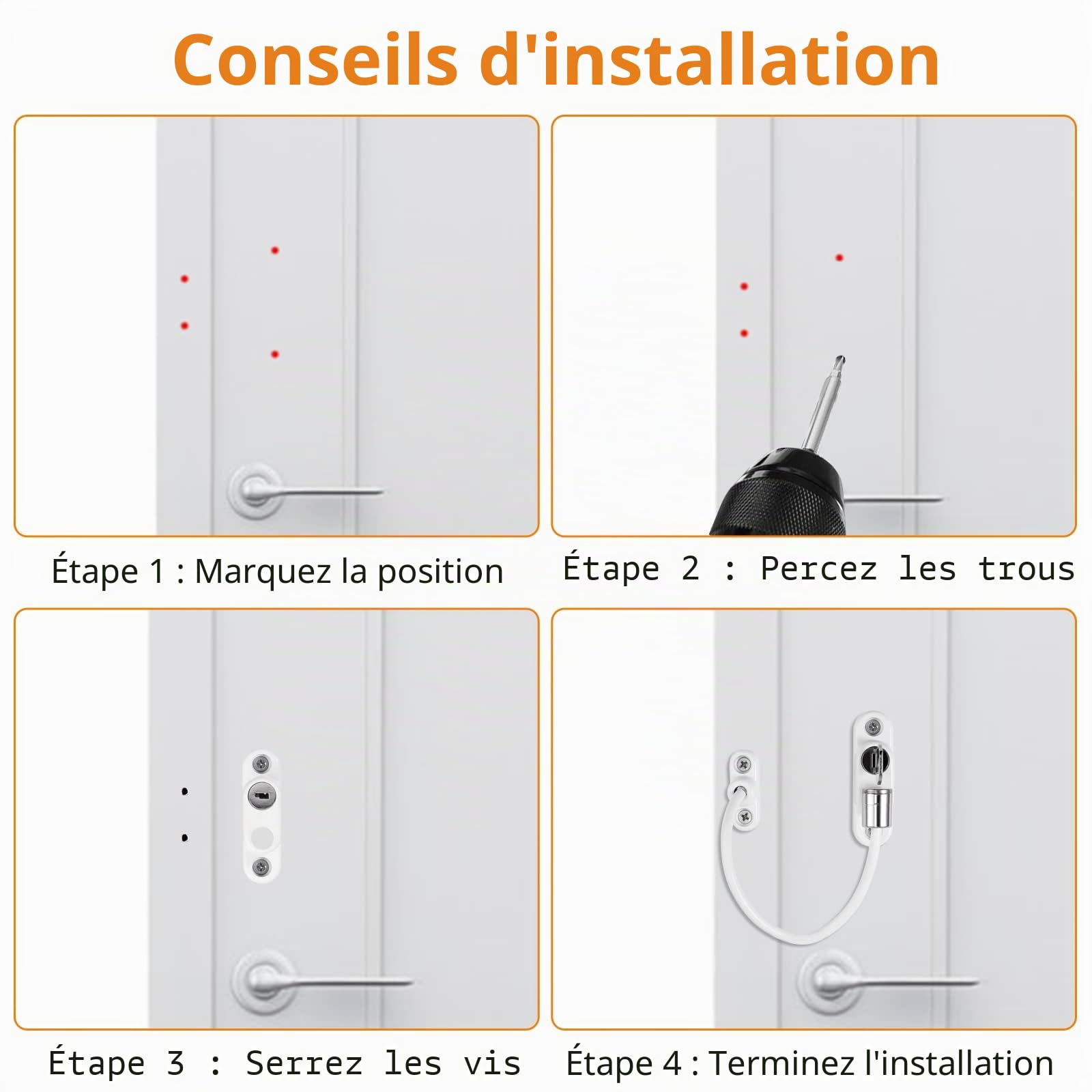Neoteck 4pcs Entrebâilleur de Sécurité Fenêtre Bébé à Clé – Câbles Verrouillables en Métal Amélioré – Limiteur Ouverture Fenêtre et Porte pour Enfants, PVC, Aluminium, Maison
