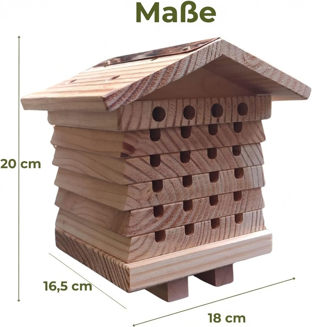 Dokkodo Bienenhotel – Nisthilfe für Wildbienen & solitäre Bienen – Insektenhotel aus nachhaltigem Holz, wetterfest, zerlegbar – für Garten, Balkon, Schule & Kita