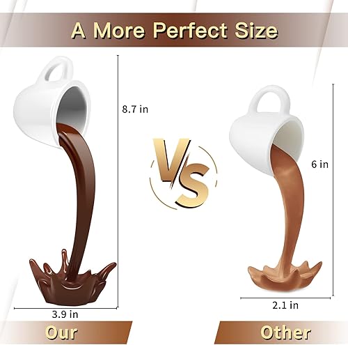 Miniatura 2 de Escultura flotante de taza de café, 2 tazas de café de 8.7 pulgadas, divertidas decoraciones de taza de café de resina para café o cocina (marrón,