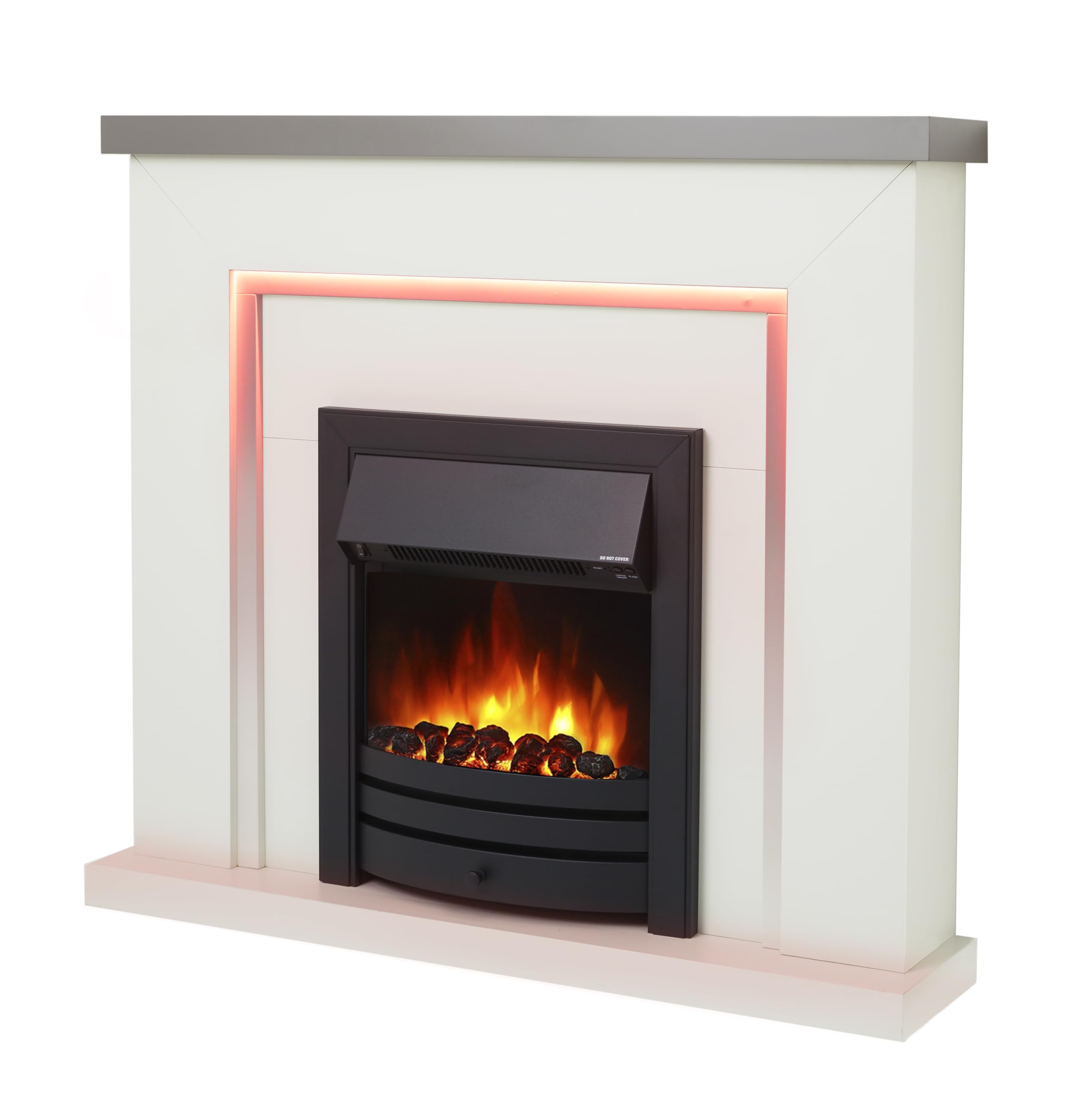 Endeavour Fires And Fireplaces Grey Top/White Hearth/Black Fire Endeavour Fires Bempton 42" Electric Fireplace Suite With Flame Effect & Coal Bed, Remote Control, Custom Surround, 13-Colour Led Lighting, Eco Heater,