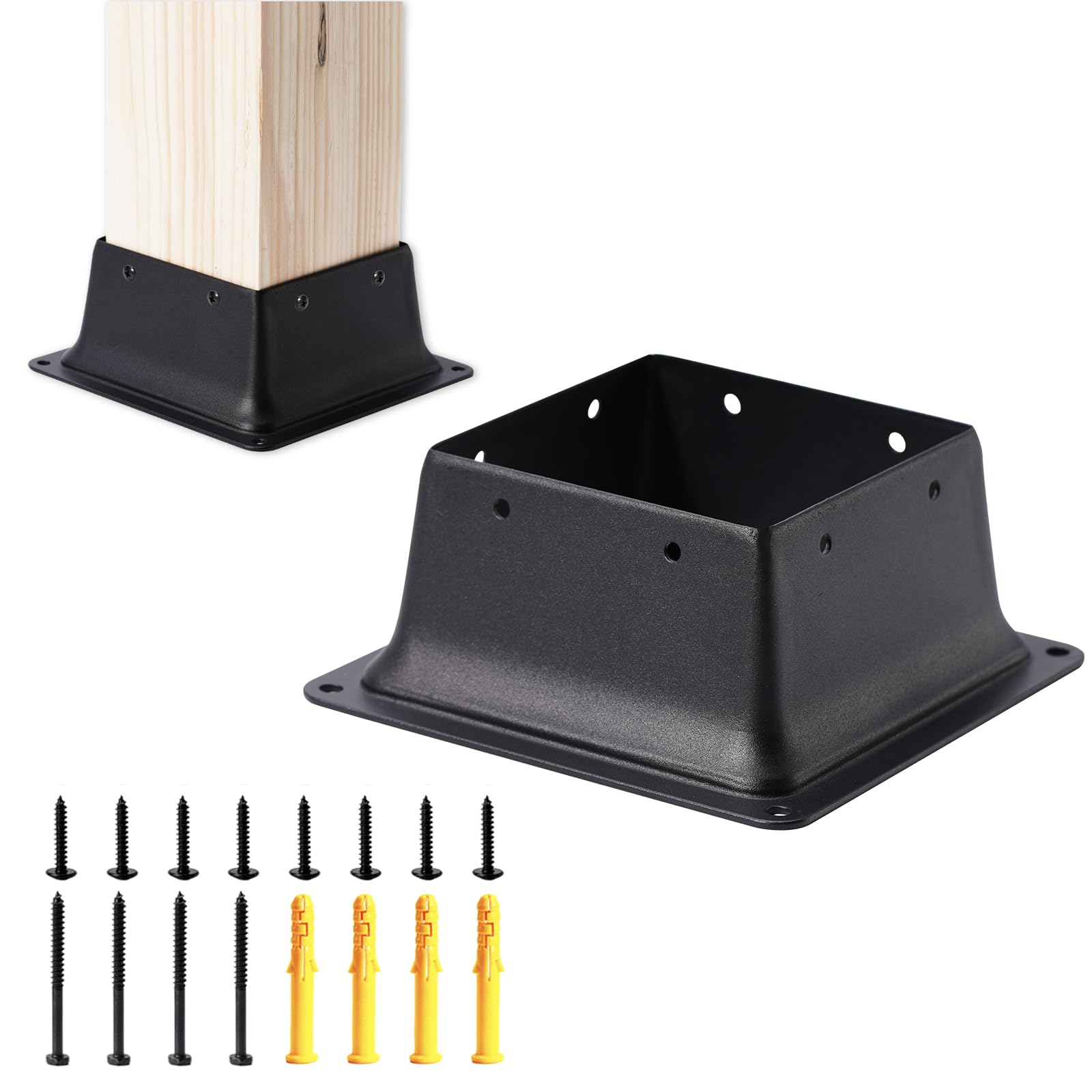 Vigtayue 4 x 4 Post Base, 1 Pcs (Inner Size 4"x4"Deck Post Base) Fence Post Anchor Black Powder-Coated Deck Post Base Fit 4"x4" Standard Wood Post Anchor for Deck Porch Handrail Railing Support