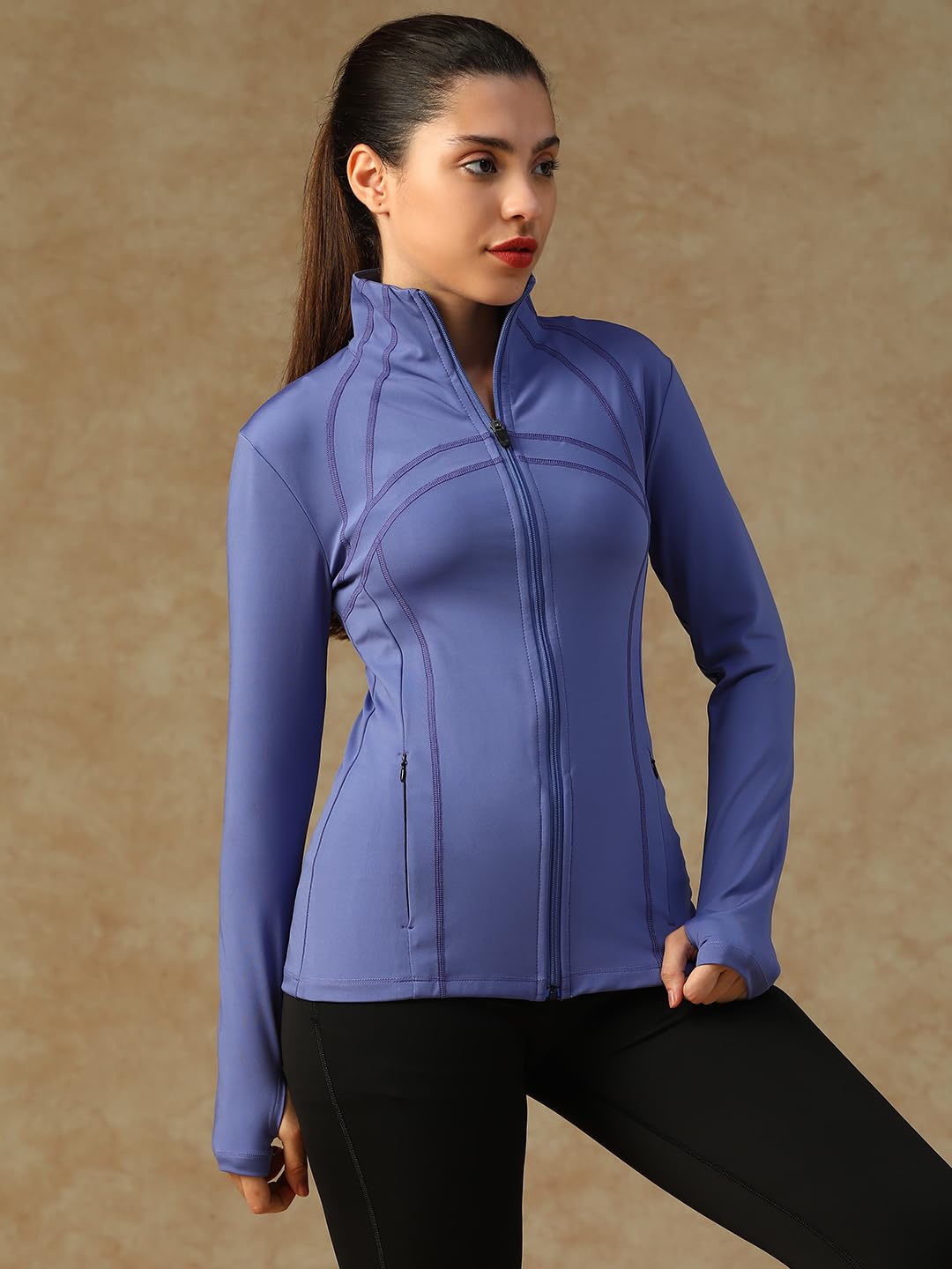 ATHLISIS Womens Training Jacket with Thumbhole Sleeves & Mock Neck Full Zip, Quick-Dry, Lightweight Stretchable Activewear for Gym, Yoga, Workout & Sports (IN, Alpha, 2XL, Regular, Purple) 1