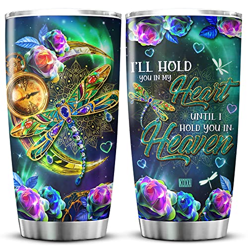 Koixa Dragonfly Tumbler I Will Hold You In My Heart Until I Hold You In Heaven Rose Flower Mandala Dragonfly Memorial Gifts Insulated Cup With Lid 20 Oz Stainless Steel Travel Mug #TOP2