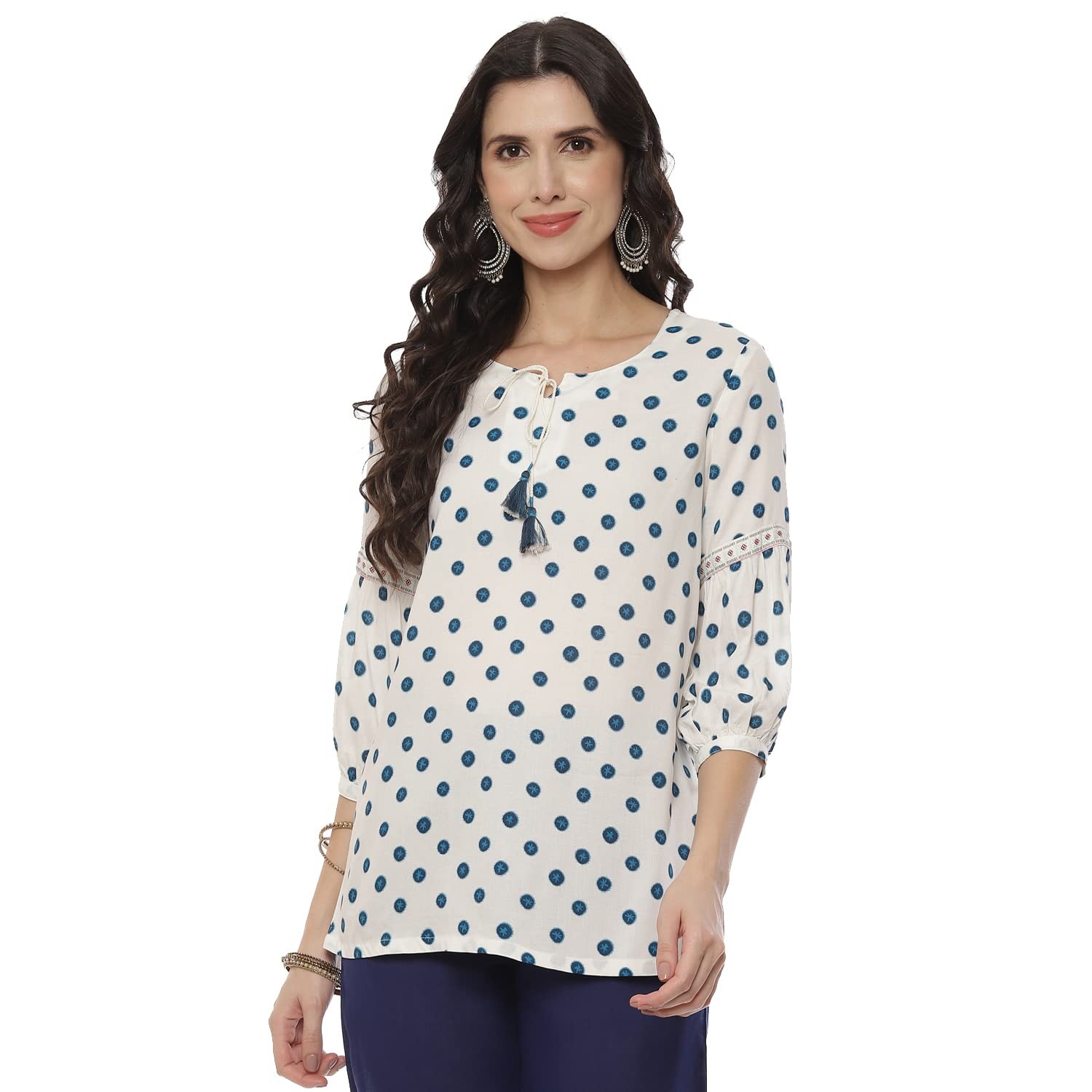 Rangriti White Liva Printed Top for Women