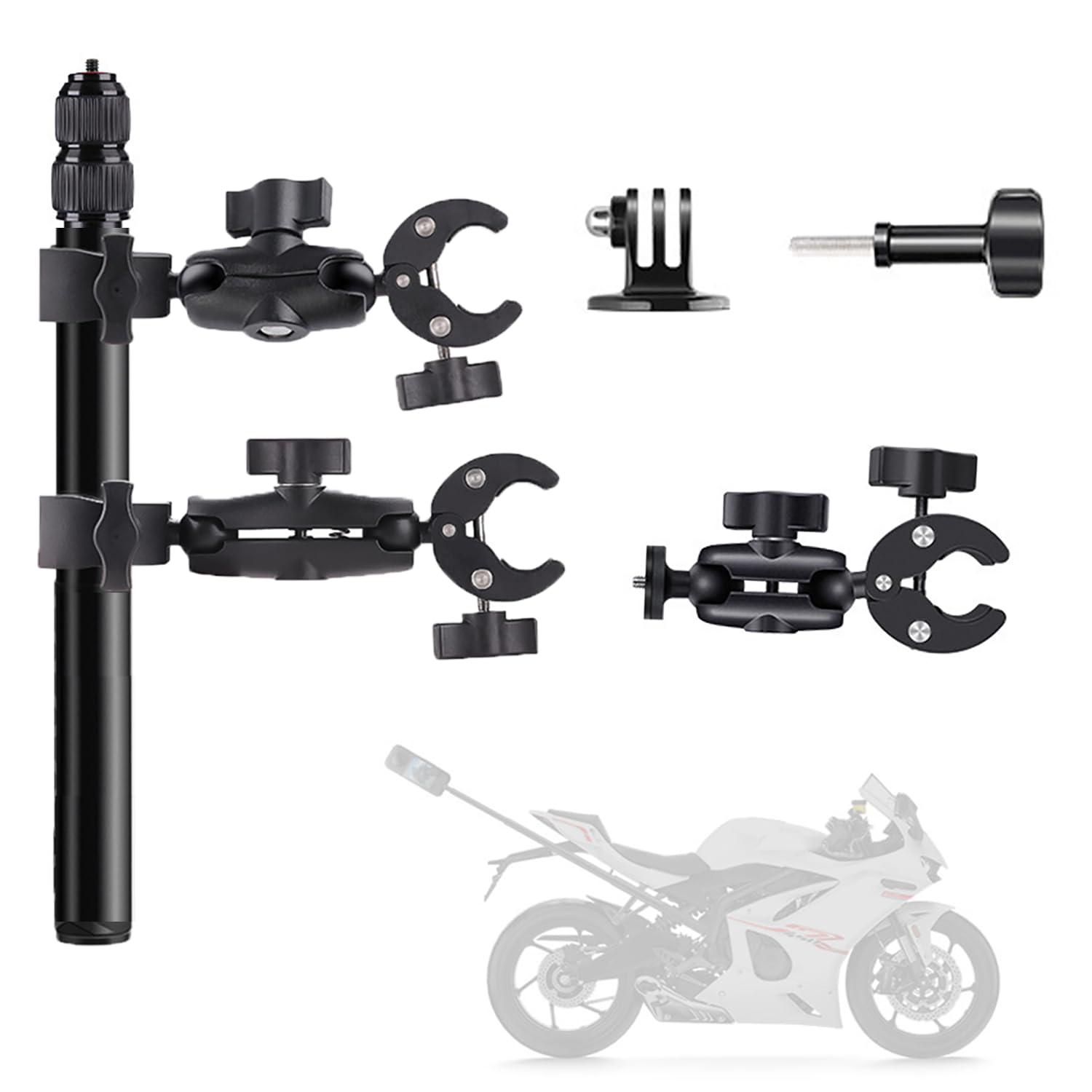 Support Caméra Moto Insta360 X4 X3 X2 - Kit Rotation 360° Double Pince Aluminium - Stabilisation Parfaite Pour Vidéos Action