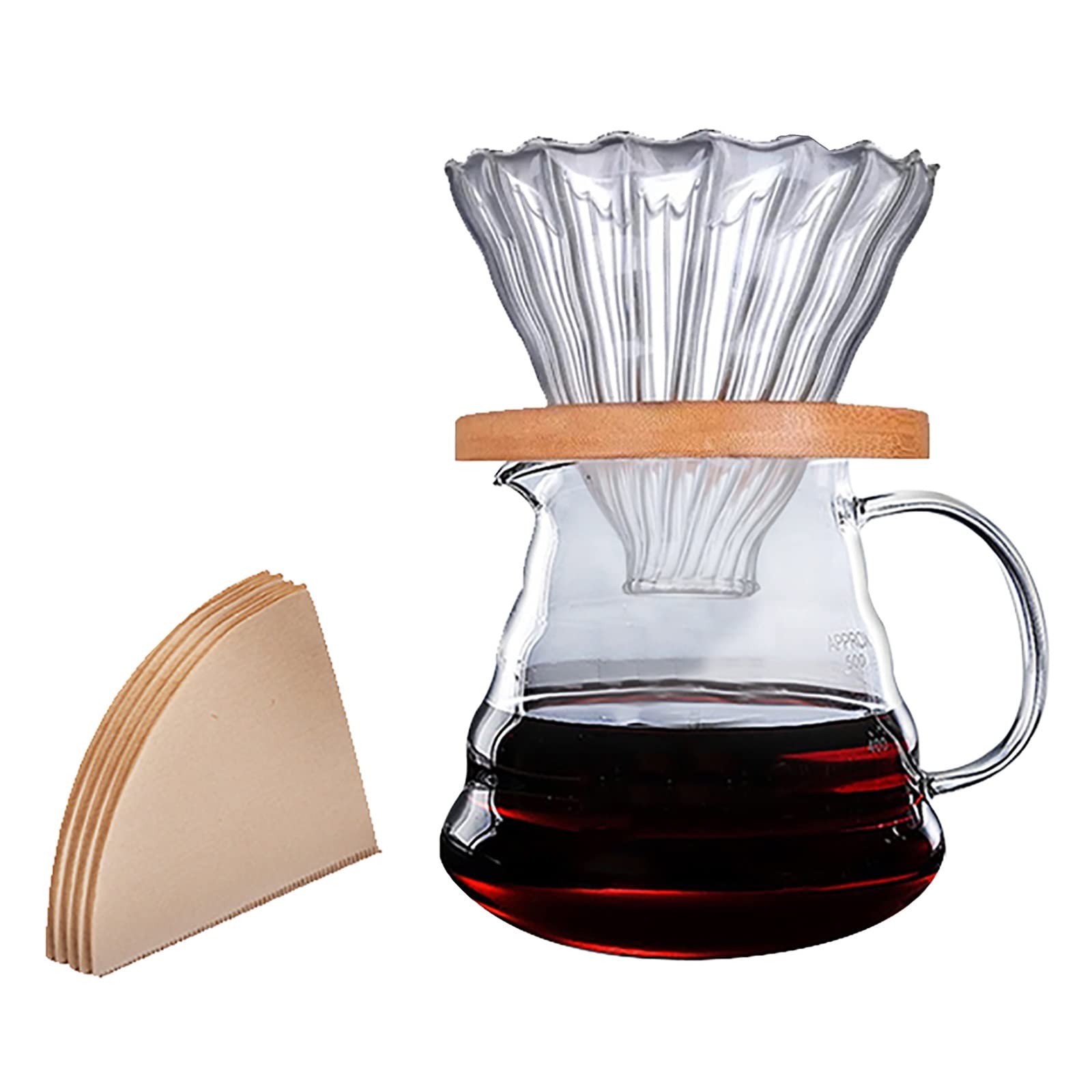 HMTE Cafetera de Vidrio para Verter, Juego de cafetera para Verter, cafetera de Goteo, cafetera de Mano Reutilizable, hogar, Viajes, al Aire Libre (20.28 oz/600 ml) (Color : B) (C)