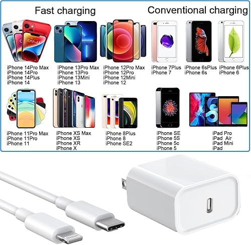 Miniatura 8 de Cargador rápido para iPhone, 20 W USB C PD cargador de pared enchufe con certificado MFi cable tipo C a Lightning de 6 pies y carga rápida 2