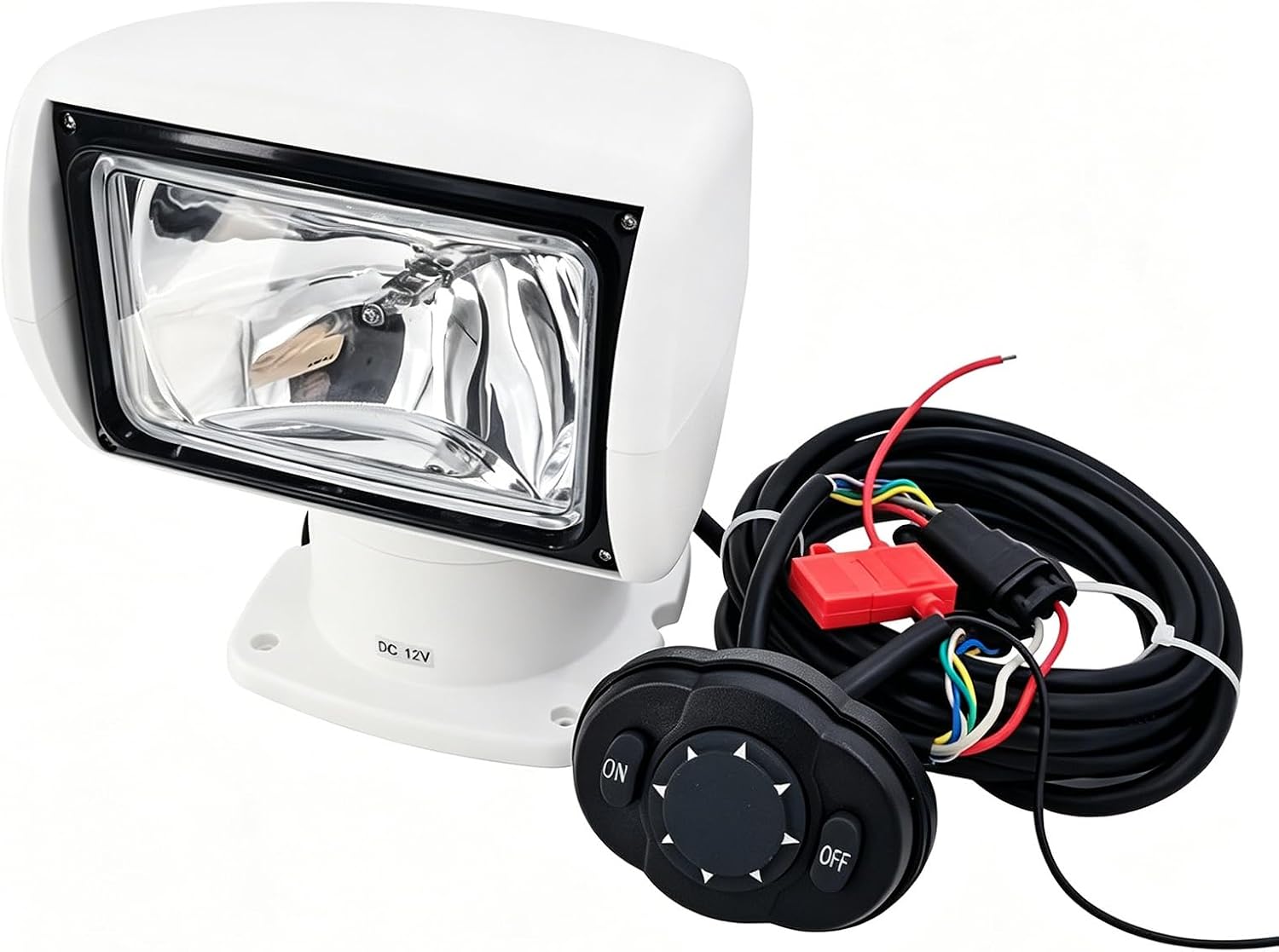 360° Rotating Remote Control Boat Search Light, IP67 Water-Resistant Portable Halogen Spotlight, 12V 100W 2500LM Marine Navigation Light for Boats Yachts Fishing Vessels(White)
