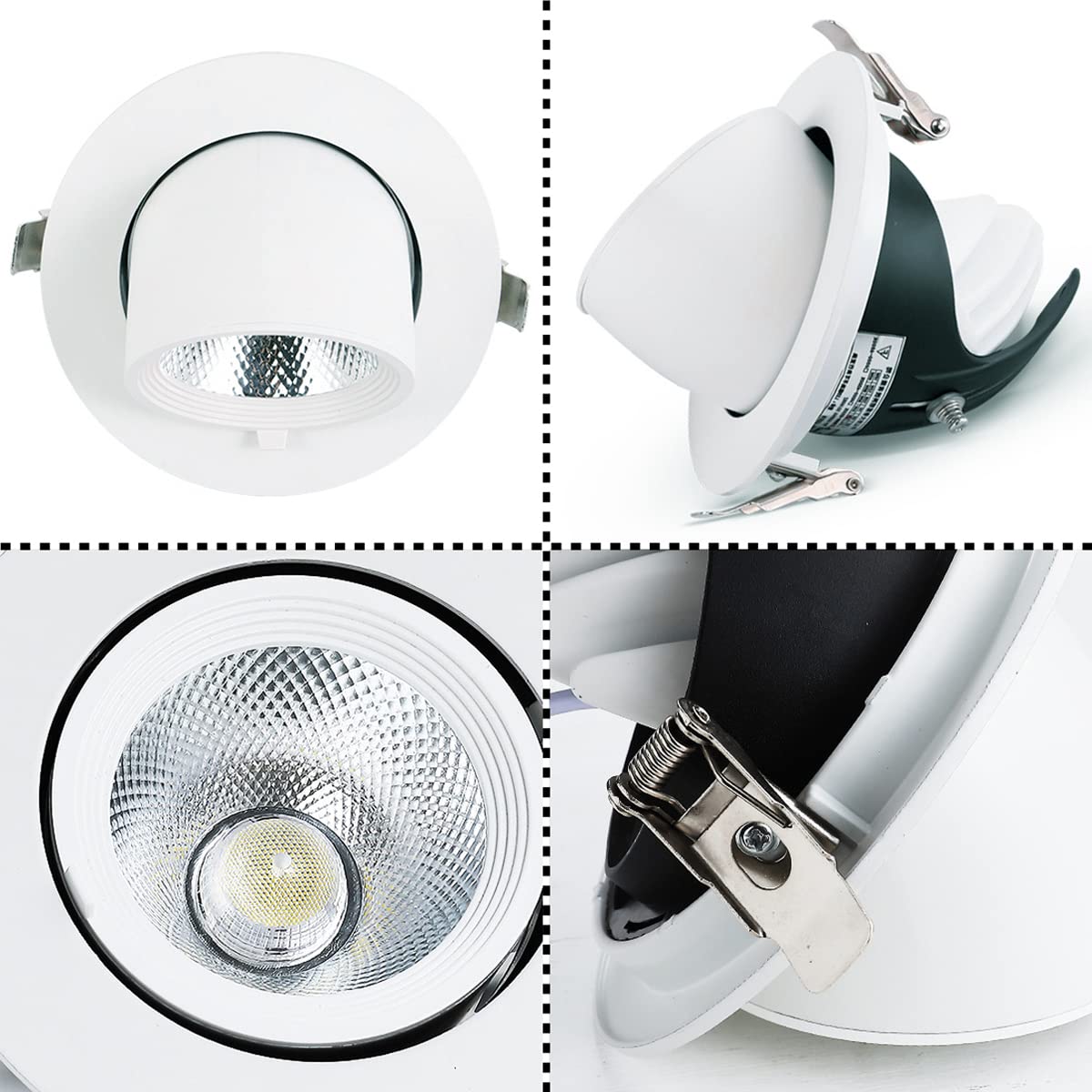 Foco LED de iluminación empotrada,12 W,20 W,30 W,35 W, CRI 90+ COB LED Downlight de Techo, Ajustable hacia Arriba y hacia Abajo 70°, se Puede Girar 360° Downlight Empotrado, Paquete de 6