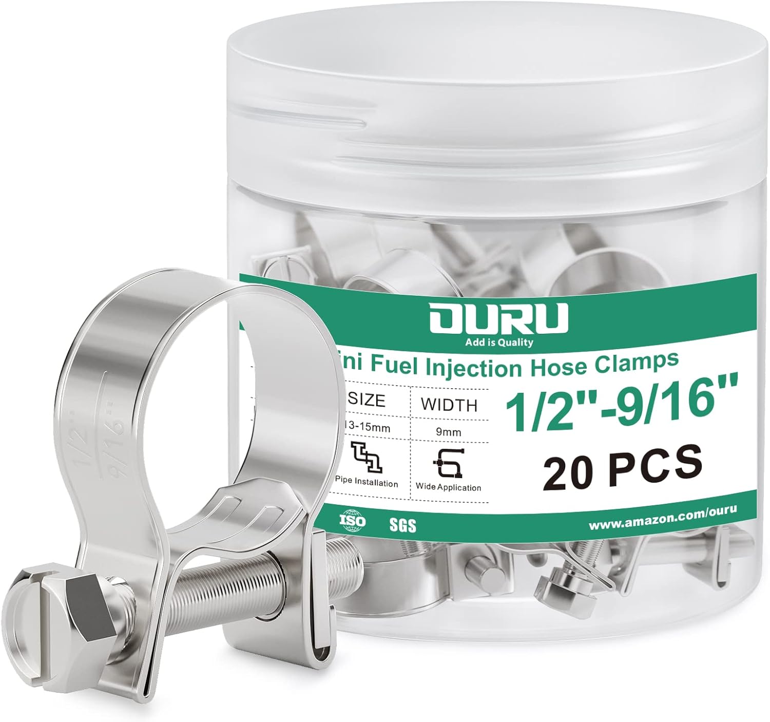 OURU 20PCS 5/16" Fuel Line Clamp 304 Stainless Steel,Adjustable 1/2"9/16" Dia(13