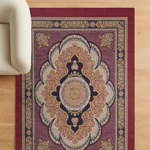 Image of Cotton Bolls Textiles Rugs for Living Room 5x7 Feet Large Size | Lightweight Foldable Carpet for Bedroom & Hall | Easy to Handle During Daily Cleaning | Travel Friendly Printed Rug | Maroon
