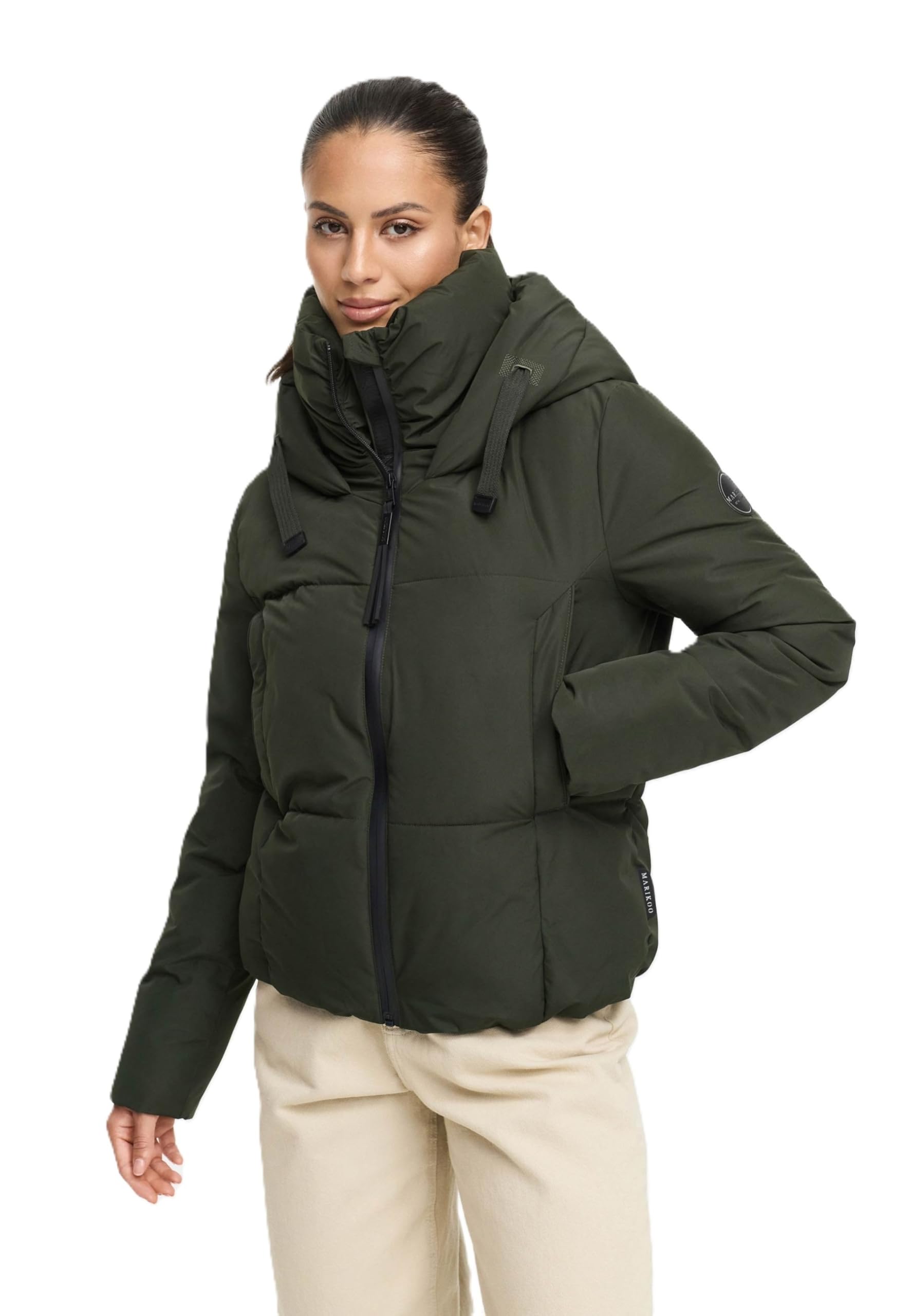 MARIKOO Winterjas voor dames (XS-XXL) - gewatteerd met gevoerde capuchon - N114, zwart, L