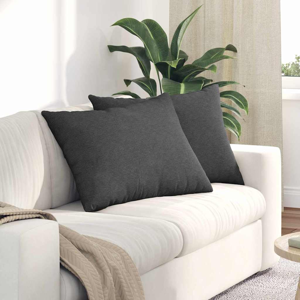 Cuscino per divano, 2 pezzi, grigio scuro, 70 x 50 cm, tessuto a coste con rivestimento sfoderabile, morbido imbottito, ideale come cuscino per seduta, ergonomico, per divano, soggiorno e