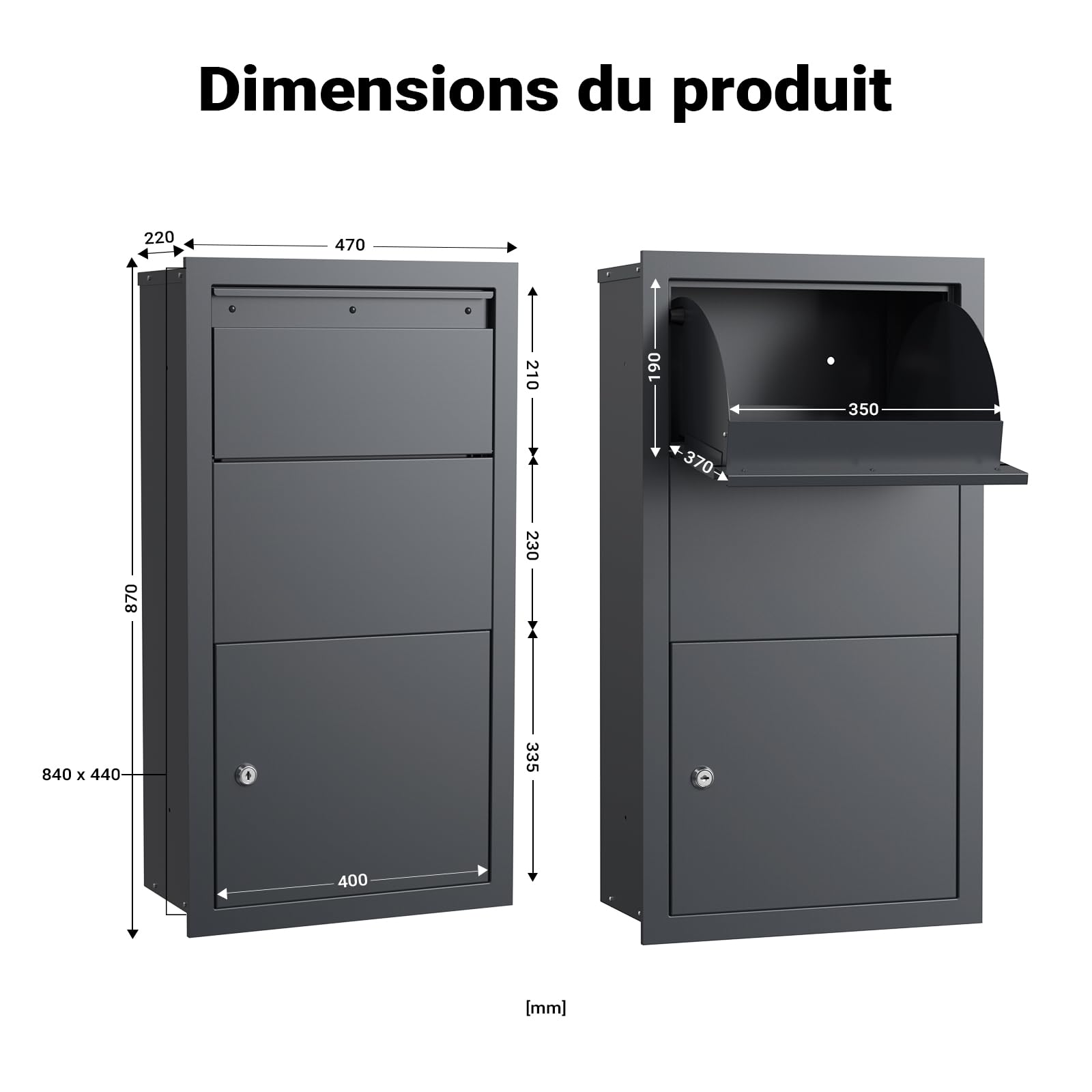 XPOtool Boîte à colis verrouillable gris anthracite 470 x 220 x 870 mm, Boîte aux lettres murale, pour colis max. 350 x 300 x 110 mm, Usage domestique courrier