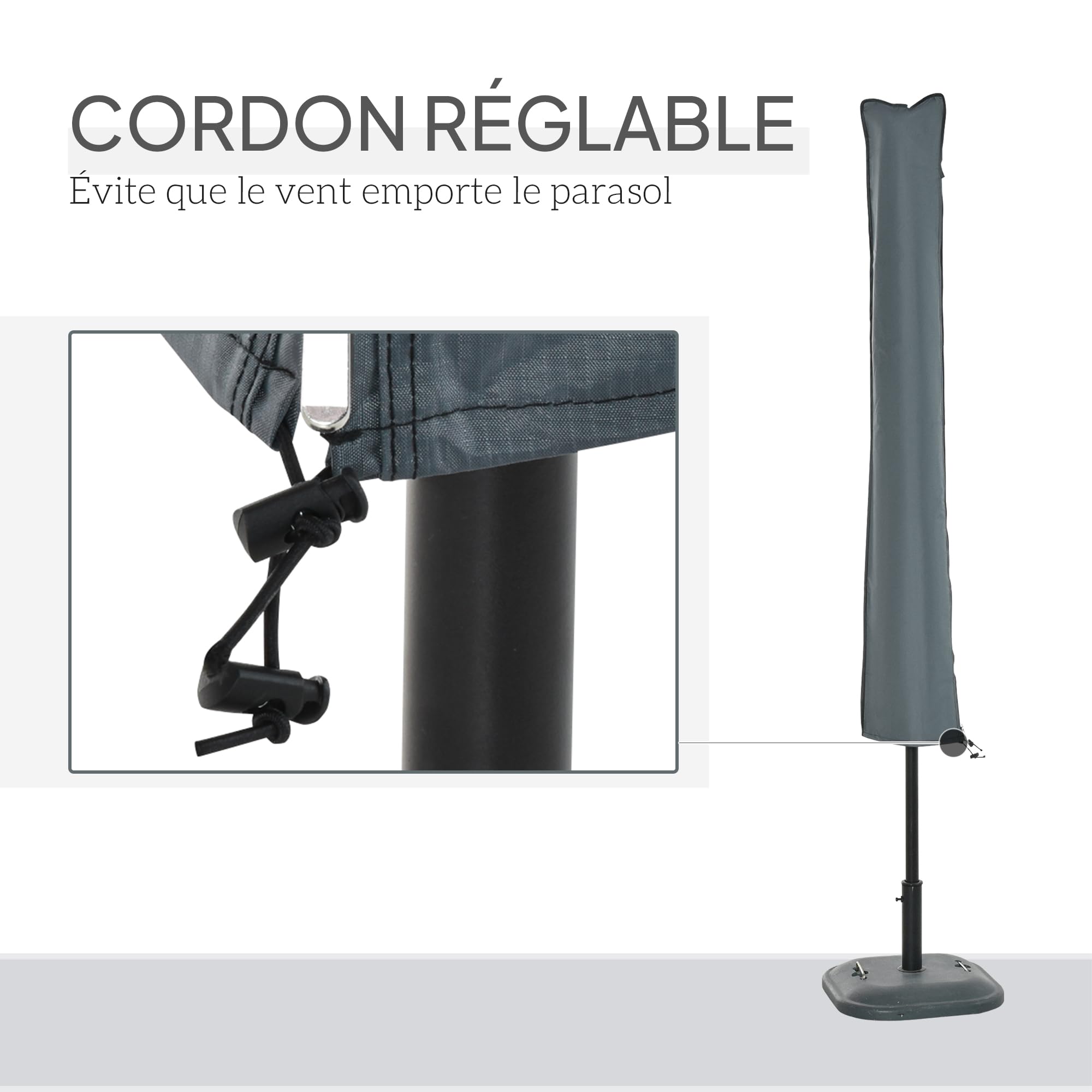 Outsunny Housse de Protection imperméable pour Parasol Droit avec Fermeture éclair et Cordon de Serrage Gris