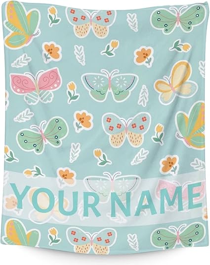 Personalized Butterfly Blanket Gifts with Name - 30"x40" Cute Throw for Women, Girls - Green Soft Fuzzy Blankets for Couch & Office